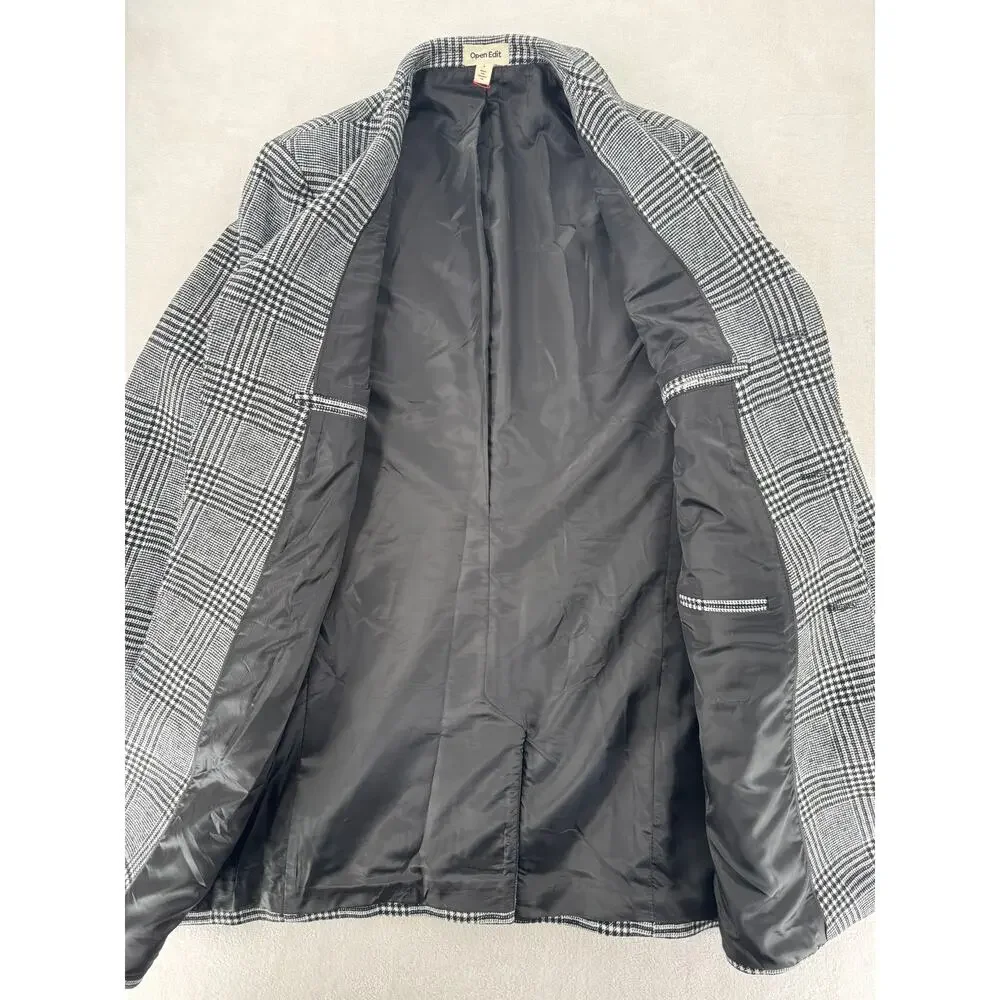 Nordstrom Open Edit Mens Glen Plaid Coat Black White Check Overcoat Large NWOT - Picture 5 of 11